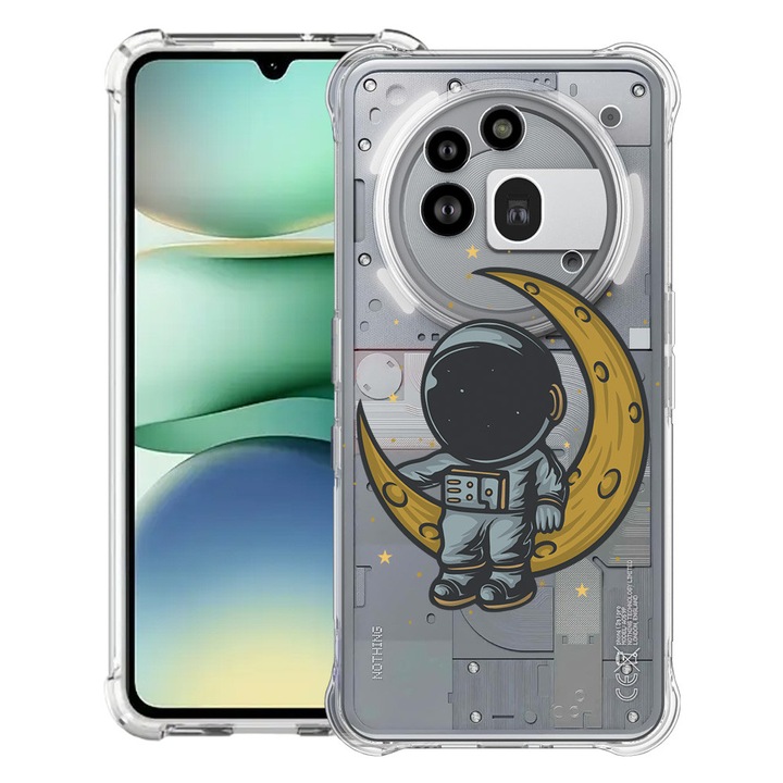 BestCase® Husa Anti Shock 1.5mm Compatibil cu Nothing Phone (3a) Pro, cu Design Astronaut on Moon, Reinforced 4 Corners, 3119592 AS 997