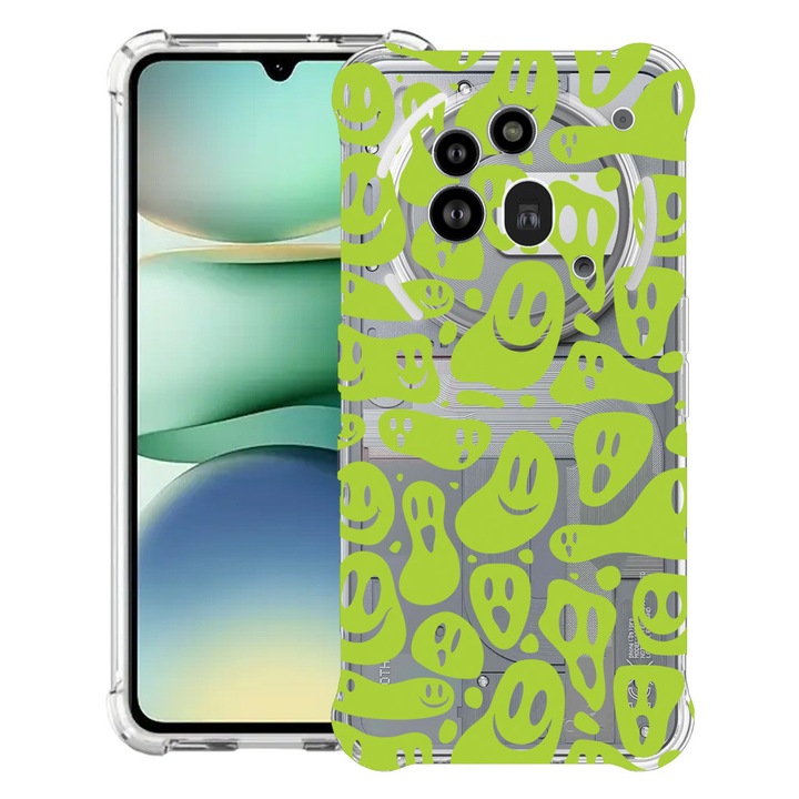 BestCase® Husa Anti Shock 1.5mm Compatibil cu Nothing Phone (3a) Pro, cu Design Green Acid Smiley, Reinforced 4 Corners, 3119592 AS 1051
