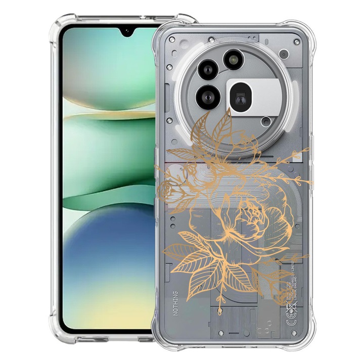 BestCase® Устойчив на удар калъф 1.5мм Съвместим с Nothing Phone (3a) Pro, със златисторозов дизайн, подсилени 4 ъгъла, 3119592 AS 989