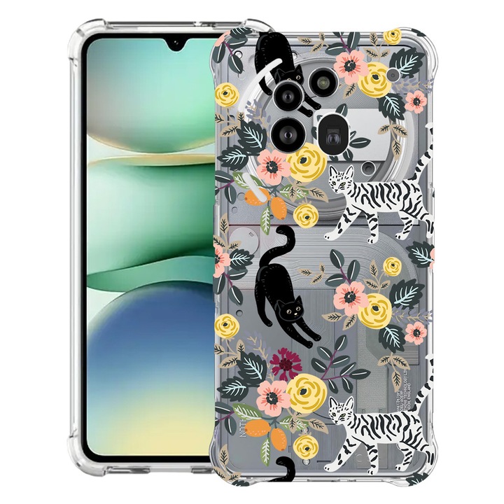 BestCase® Husa Anti Shock 1.5mm Compatibil cu Nothing Phone (3a) Pro, cu Design Cat Pattern, Reinforced 4 Corners, 3119592 AS 1429