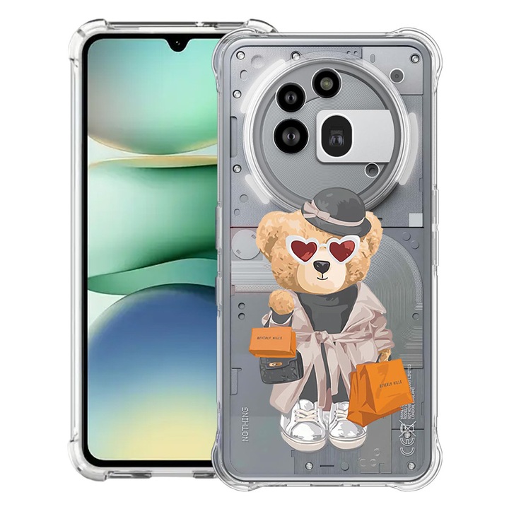 BestCase® Husa Anti Shock 1.5mm Compatibil cu Nothing Phone (3a) Pro, cu Design Teddy Bear Shopping, Reinforced 4 Corners, 3119592 AS 1458