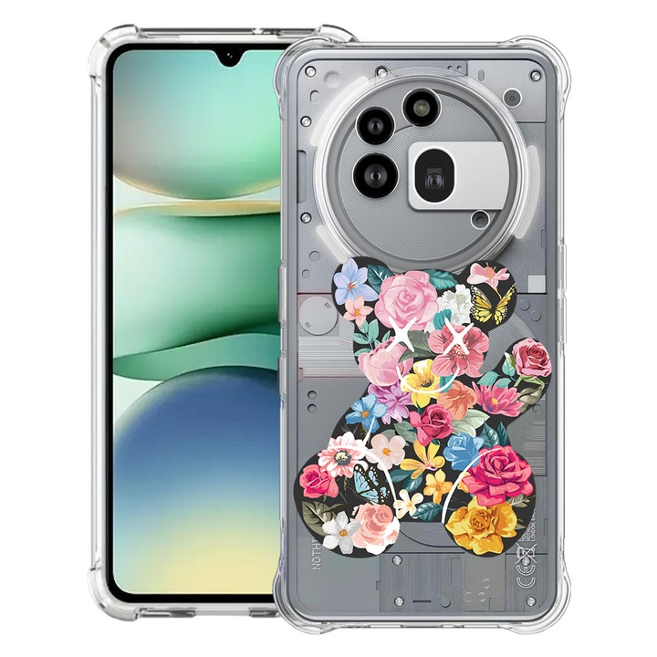 BestCase® Усилен противошоков калъф 1.5 мм, съвместим с Nothing Phone (3a) Pro, с дизайн "Мече с цветя", подсилени 4 ъгъла, 3119592 AS 1550