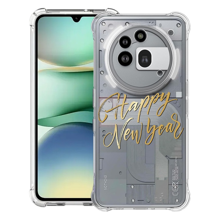 BestCase® Husa Anti Shock 1.5mm Compatibil cu Nothing Phone (3a) Pro, cu Design Happy New Year, Reinforced 4 Corners, 3119592 AS 1825