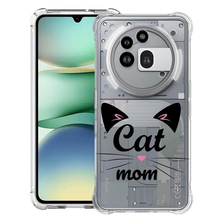 BestCase® Устойчив на удар калъф 1.5мм Съвместим с Nothing Phone (3a) Pro, с дизайн Cat Mom, Подсилени 4 ъгъла, 3119592 AS 1850