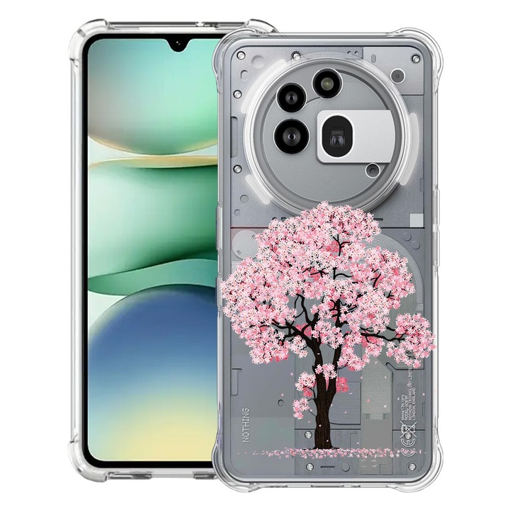 BestCase® Устойчив на удар калъф 1.5мм Съвместим с Nothing Phone (3a) Pro, с дизайн на цъфтящи черешови дървета, подсилени 4 ъгъла, 3119592 AS 1833