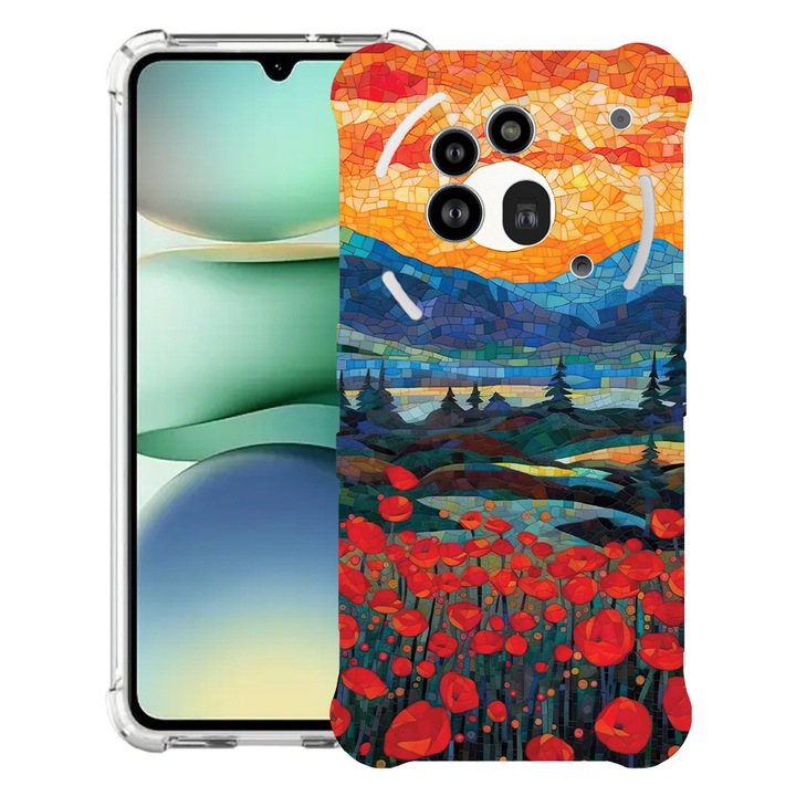 BestCase® Husa Anti Shock 1.5mm Compatibil cu Nothing Phone (3a) Pro, cu Design Poppies in Sunset, Reinforced 4 Corners, 3119592 AS 1274