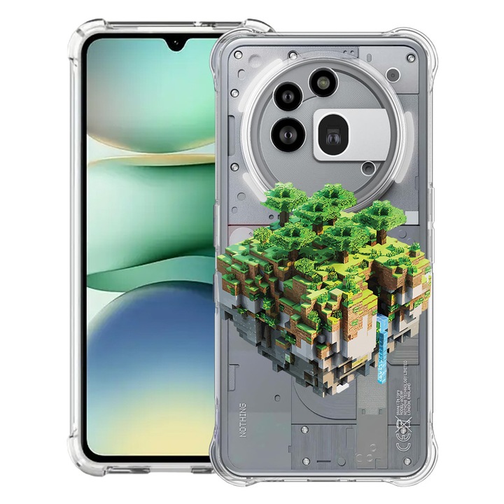 BestCase® Усилен противошоков калъф 1.5 мм, съвместим с Nothing Phone (3a) Pro, с дизайн Minecraft Land, подсилени 4 ъгъла, 3119592 AS 1679