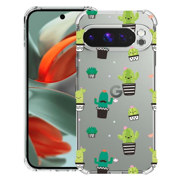 BestCase® Husa Anti Shock 1.5mm Compatibil cu Google Pixel 10 Pro / Pixel 10, cu Design Happy Cactus, Reinforced 4 Corners, 3119593 AS 165