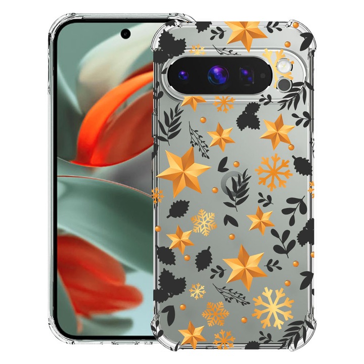 BestCase® Husa Anti Shock 1.5mm Compatibil cu Google Pixel 10 Pro / Pixel 10, cu Design Golden Stars, Reinforced 4 Corners, 3119593 AS 167