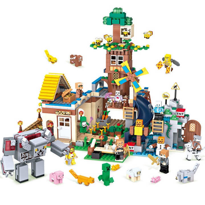Set de constructie Minecraft Village House, 1402 PCS, multicolor