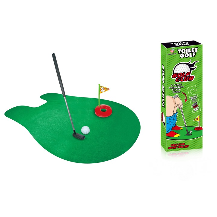 Set joc golf pentru toaleta, echipat complet, verde, jucarii interactive copii