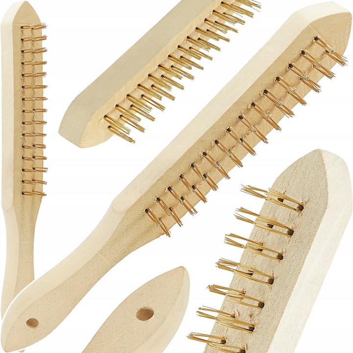 Perie manuală din oțel cu mâner din lemn, 2 rânduri de sârmă, pentru curățare metal, durabilă