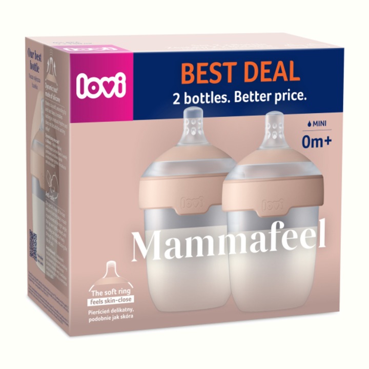Set biberon Lovi Mammafeel 2x150ml, silicon, 0-3 luni, anti-colic