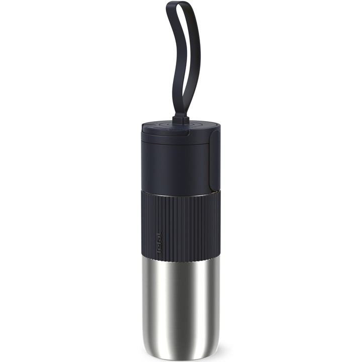 Termos Tefal beYou N2190710, inox, 0.5 L, capac tip flip, compatibilitate cu masina de spalat vase, argintiu & negru