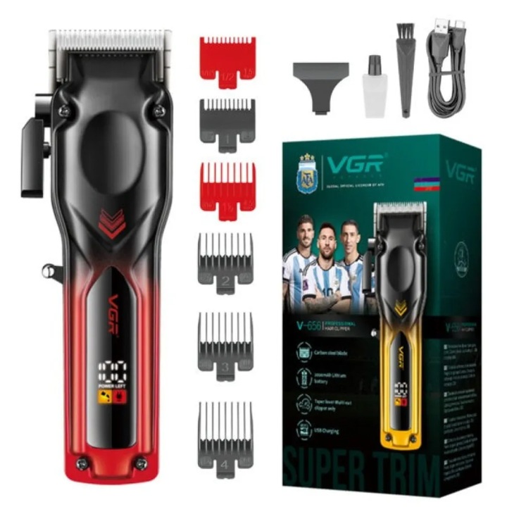 Aparat de tuns VGR V-656, negru-auriu, 2000 mAh, cu 6 accesorii