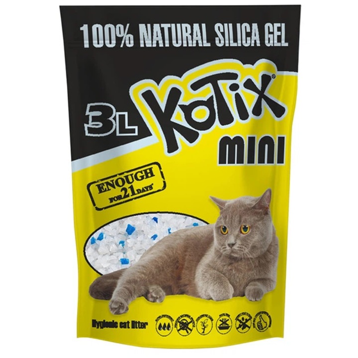 Asternut igienic pentru pisici, silicat, Kotix Normal MINI, 3L, 1.2kg