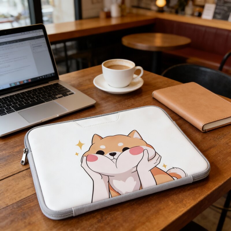 Geanta Laptop 13.3 inch, Model Catel Shiba Inu, Antisoc, Compartiment Protejat