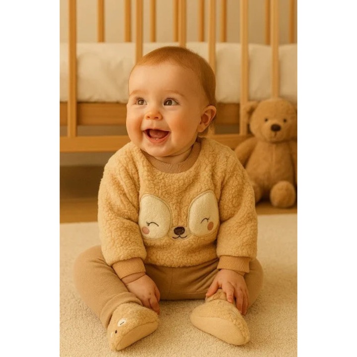 Set 3 piese SuperBaby, pantaloni Welsoft, Crem, Crem