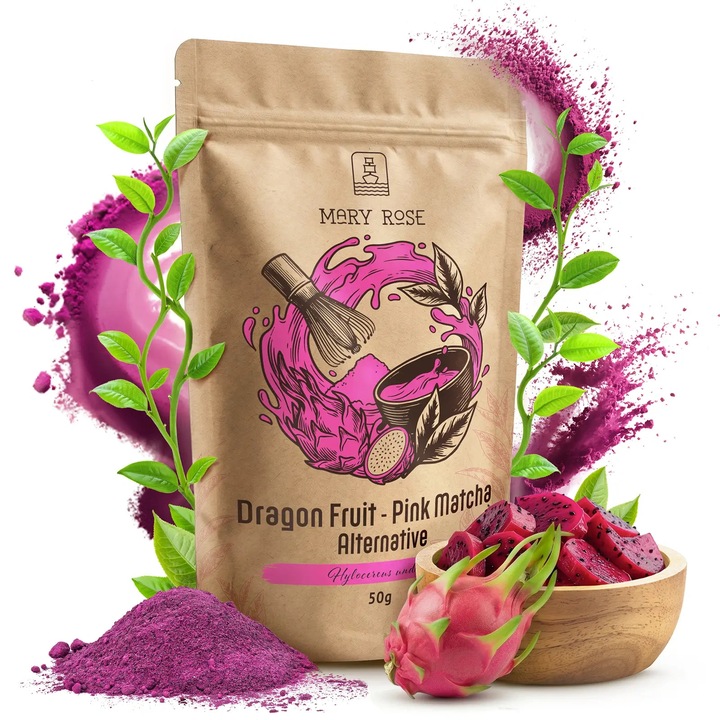 Ceai Pink Matcha Mary Rose, Pudra Roz, Fructul Dragonului,100% Natural, Continut ridicat de Vitamina C, Ideal Pentru Baut si Copt, 50g