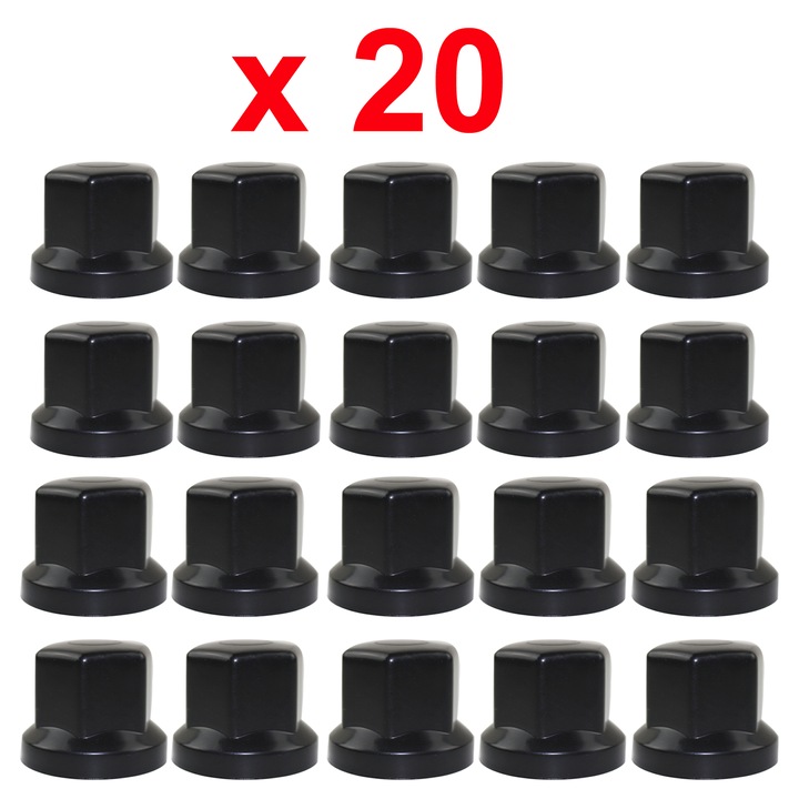 Set capace pentru șuruburi și piulițe Emzone, Pentru jante camioane, remorci, 33 mm, ABS, negru, 20 bucăți