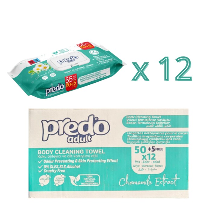 Мокри кърпички Predo adult, плътни и големи с екстракт от лайка - 12 x 55 = 660
