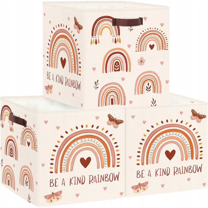 Set 3 Cutii Depozitare Pliabile Multicolor 30x30x30cm