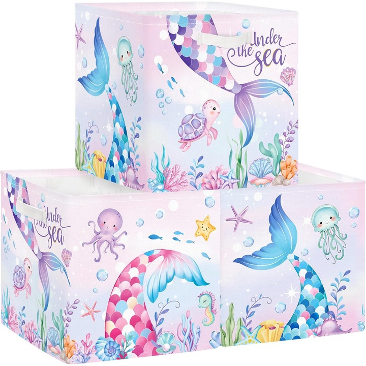 Set 3 cutii depozitare pliabile, 30x30x30cm, multicolor, pentru organizarea jucăriilor și a hainelor