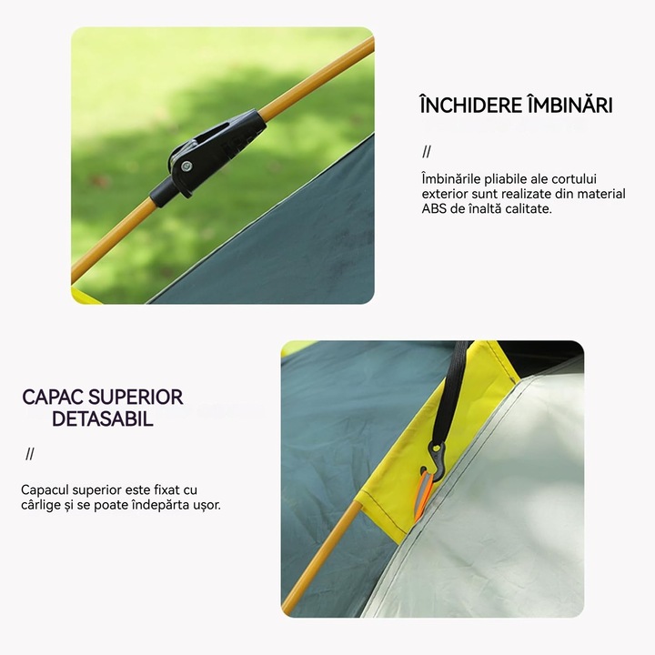 Cort de camping automat, Rezistent la apa, Protectie UV, YSBER®, 200 x 200 x 135 cm, 3-4 persoane, Deschidere si inchidere cu o singura atingere, Dotat cu doua ferestre, doua usi, potrivit pentru camping, plaja, Verde