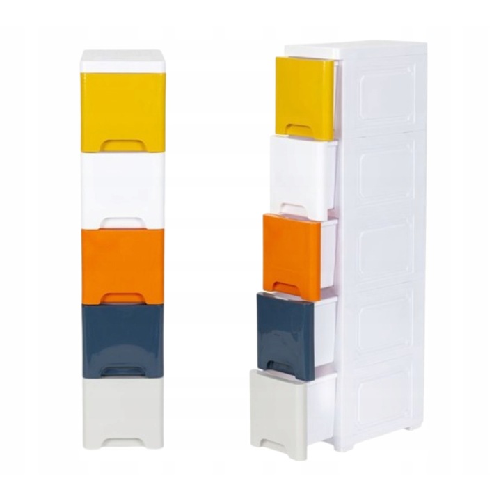 Raft mobil cu 5 sertare colorate, organizator, multicolor, 83x32x18cm