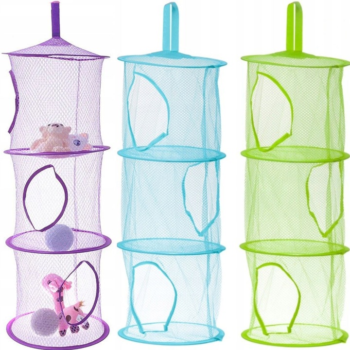 Cos Organizator Suspendat Pliabil pentru Jucării, 3 Compartimente, Multicolor, 80x29x29cm