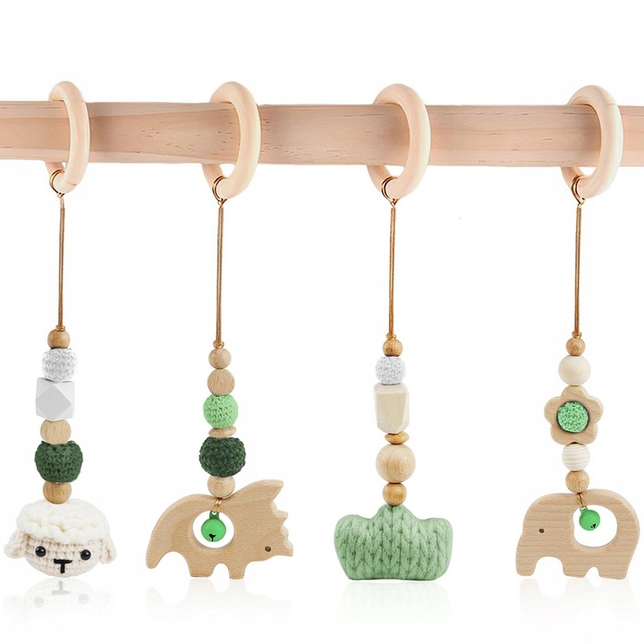 Set 4 Jucării Suspendate Ursuleț, Educaționale, Verzi, 30x15cm