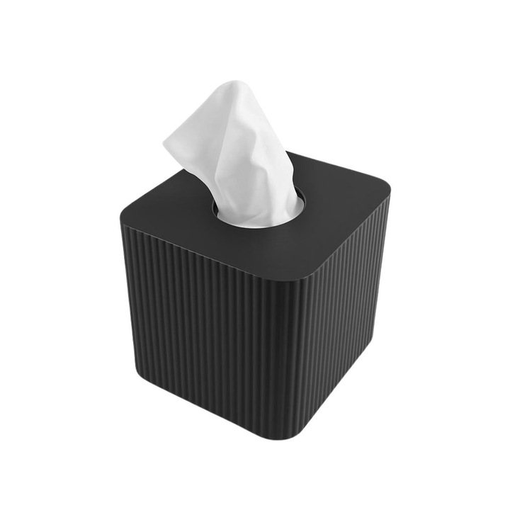 Suport Cutie pentru Servetele, Negru, Model Texturat, 14.5 x 13.5 x 13 cm