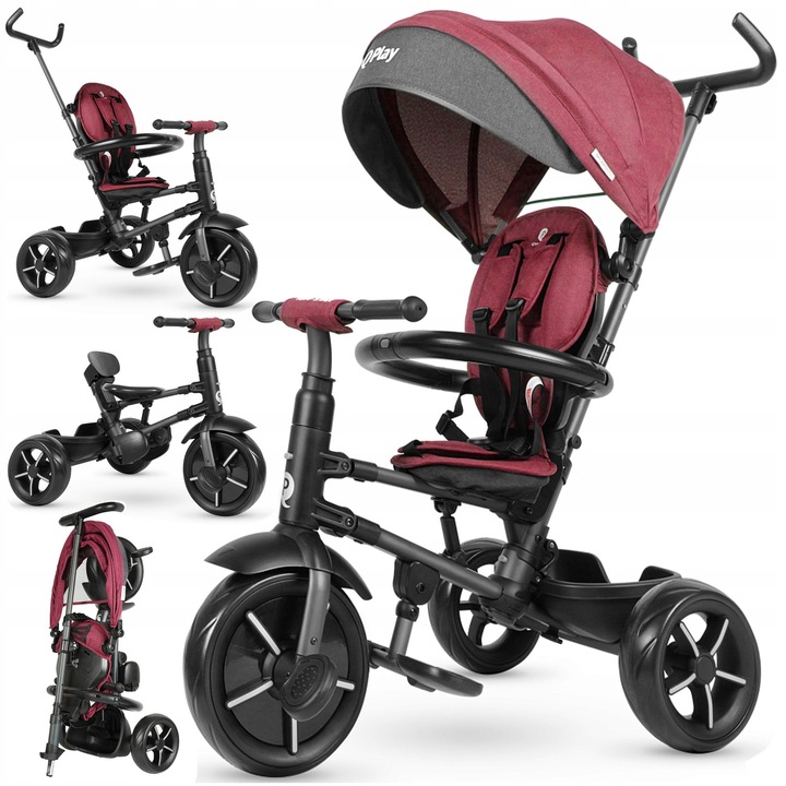Tricicleta 4in1 QPlay Rito Star, alb, cu roata liberă și frână, pliabilă, pentru fete, 6 luni - 25 kg