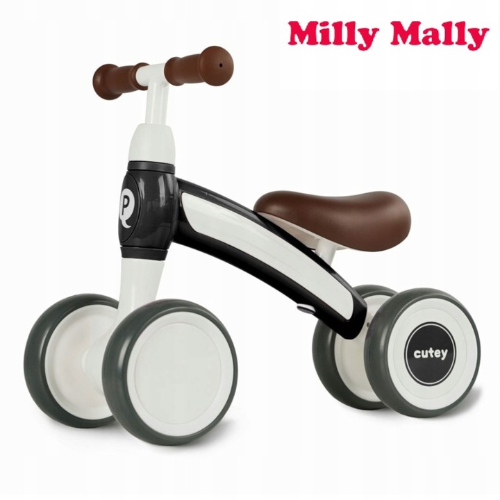 Bicicleta de echilibru Milly Mally Qplay Cutey Retro, 4 roți, negru, pentru copii 1-3 ani