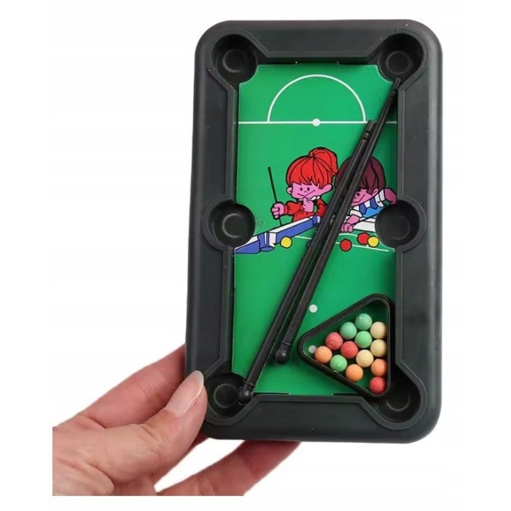 Mini masă de biliard pentru copii, set cu 11 bile, 2 tacuri, plastic, 18x12, 5cm