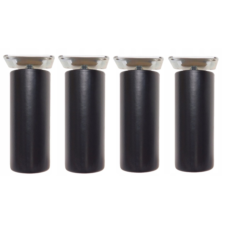 Set 4 picioare pentru mobilier din lemn, Euromat, cilindru, lac negru, 50mm x 180mm, montare cu șurub M8