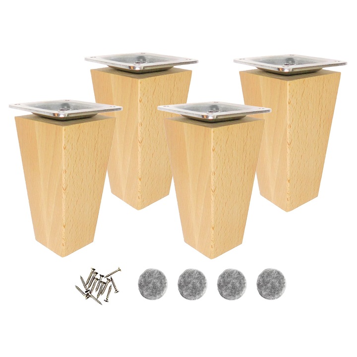 Picioare pentru mobilier din lemn brut, 12 cm, montare trapezoidala