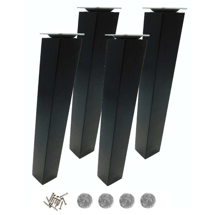 Picioare pentru mobila 30 cm – lac negru, tesitura 5x5 cm, cu sistem de fixare