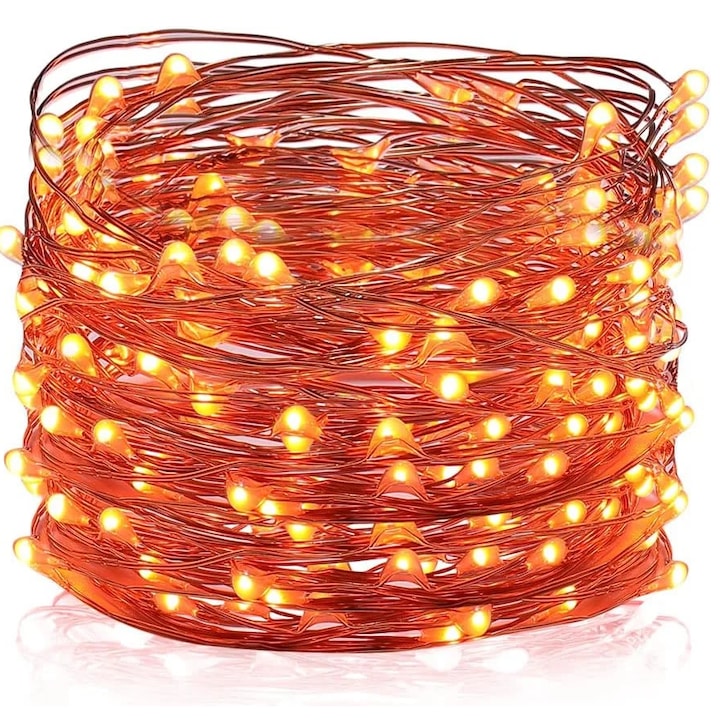 Instalatie LED cu 100 de becuri, 10 m, alimentare USB, cupru, plastic