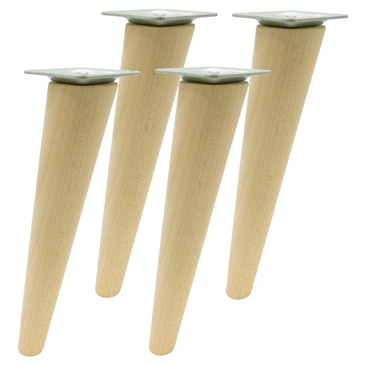 Picioare din lemn pentru mobila, picior inclinat, lac natural, 20 cm, set, montare
