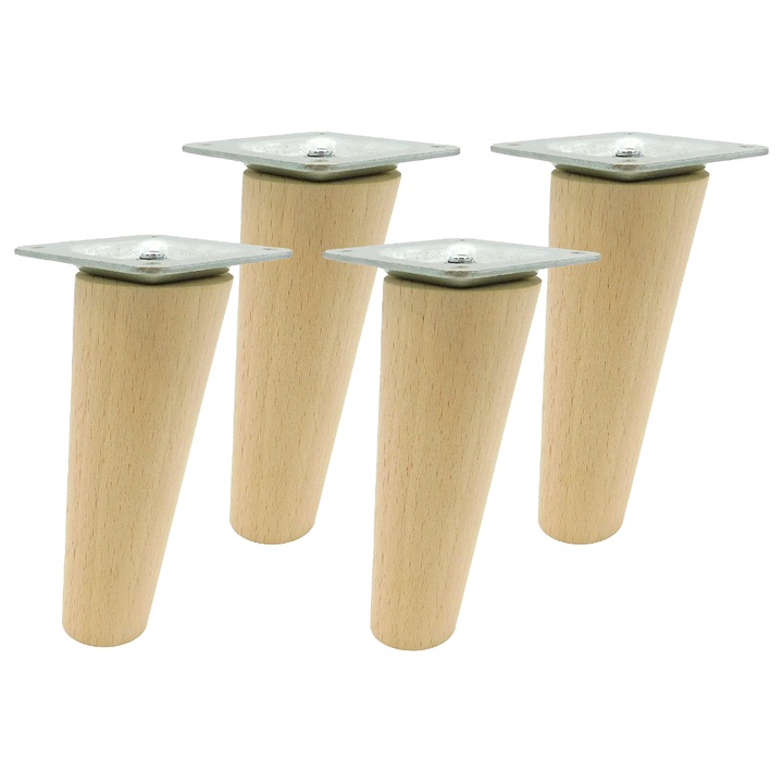 Picioare pentru mobilier din lemn, inclinate, 15 cm, netratate + elemente de fixare din fag M8