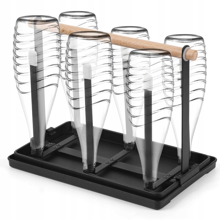 Suport uscător sticle DUNSOO, negru, metal, mânere din lemn, 24x14.5x19 cm