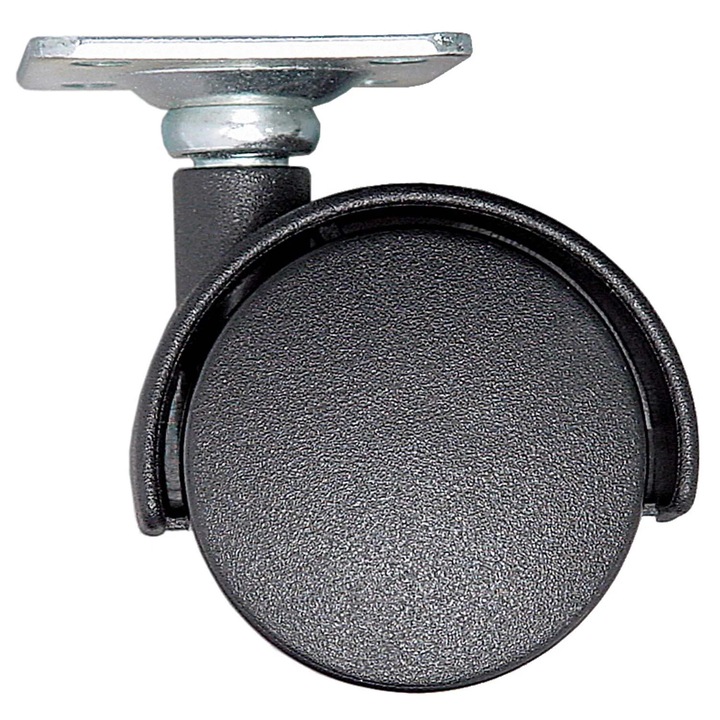 Rotila pentru mobila, pivotanta, fara blocare, din plastic, negru, cu placa, diametru 50 mm