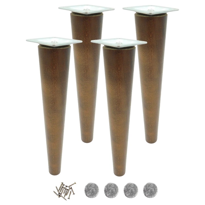 Picioare din lemn, picior drept pentru mobila, 20 cm, lemn de fag, nuanta nuc