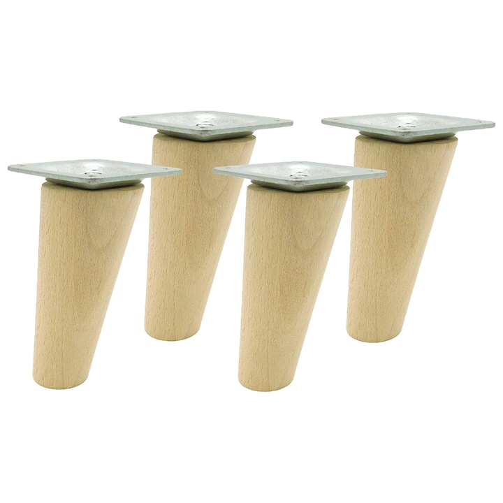 Picioare din lemn pentru mobila, picior inclinat, lac natural, 10 cm, set, montare