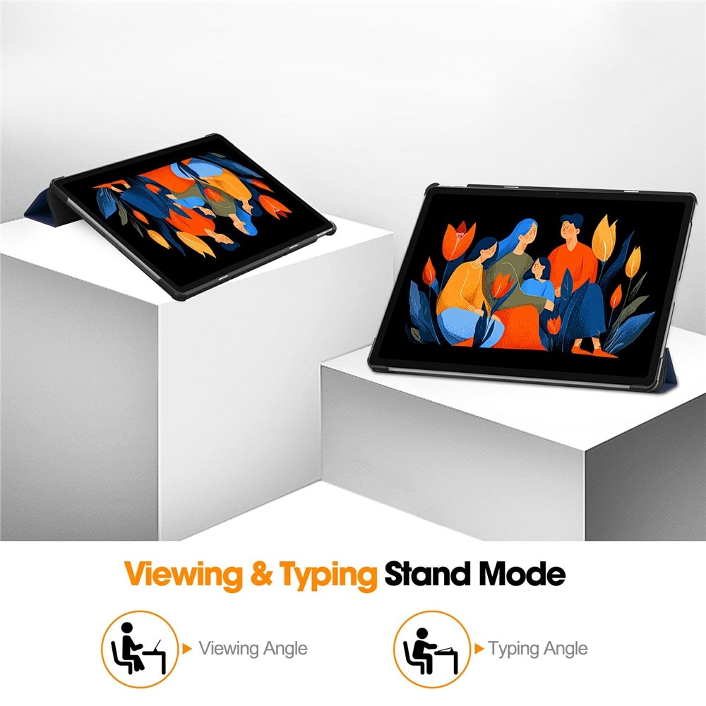 Husa tableta pentru Lenovo Idea Tab Plus 12.1, SKYDDAR INNOVATION, cu suport Multi-Unghi si functie Sleep/Wake, FoldPro, Albastru, set cu sticker