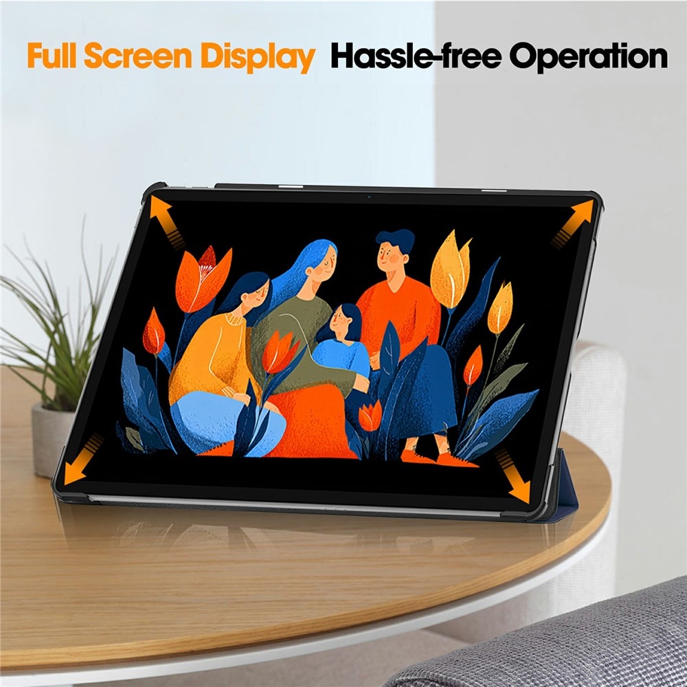 Husa tableta pentru Lenovo Idea Tab Plus 12.1, SKYDDAR INNOVATION, cu suport Multi-Unghi si functie Sleep/Wake, FoldPro, Albastru, set cu sticker