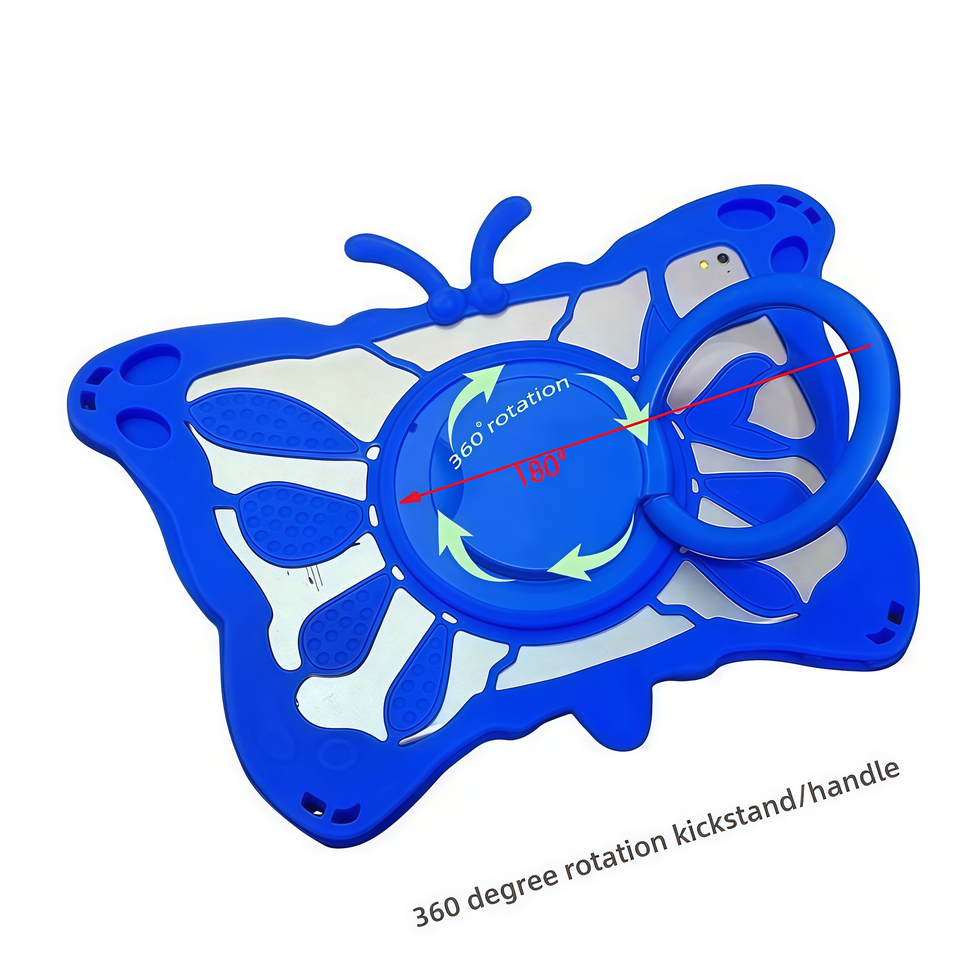 Husa Tableta Universala Copii 7 - 8 inch, Model Fluture 3D, Compatibila cu Allview Viva / Vonino Pluri / Lenovo Tab M8, Silicon Antisoc, Suport Rotativ 360, Maner si Dissipare Caldura, Verde Menta