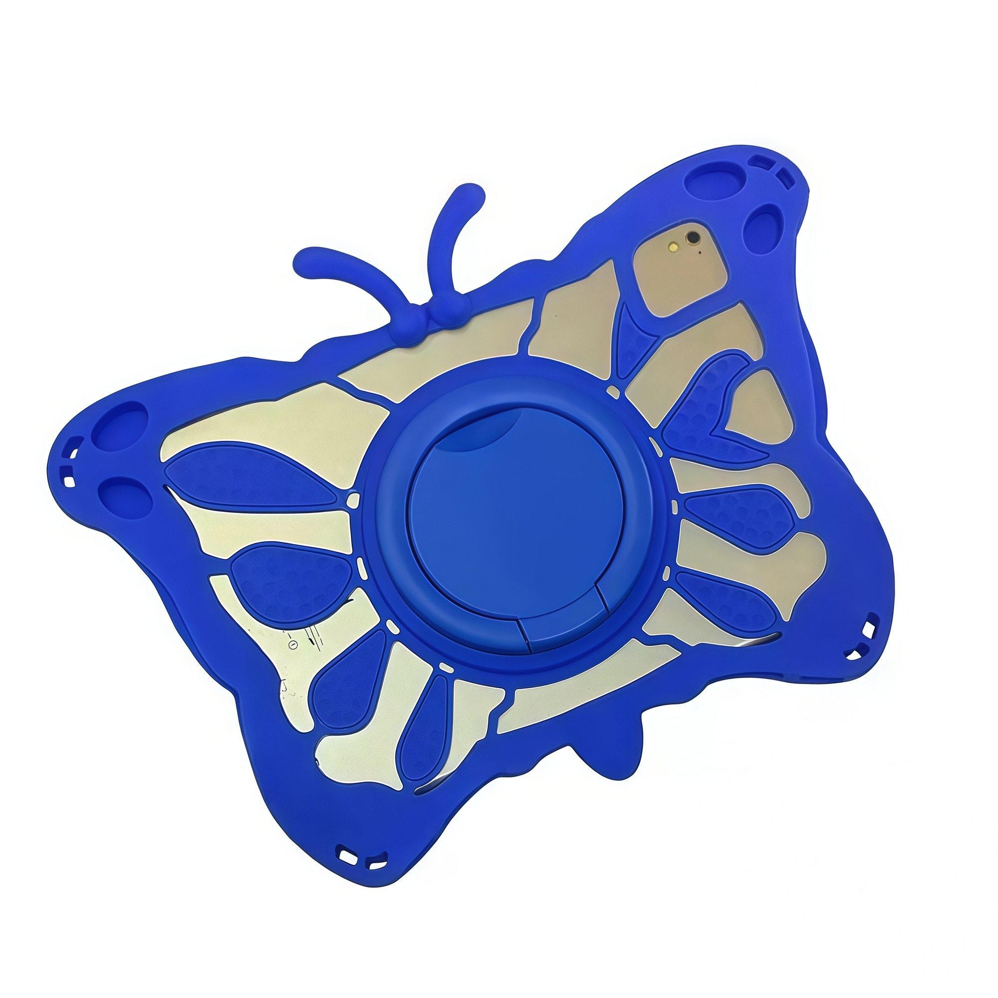 Husa Tableta Universala Copii 7 - 8 inch, Model Fluture 3D, Compatibila cu Allview Viva / Vonino Pluri / Lenovo Tab M8, Silicon Antisoc, Suport Rotativ 360, Maner si Dissipare Caldura, Albastru