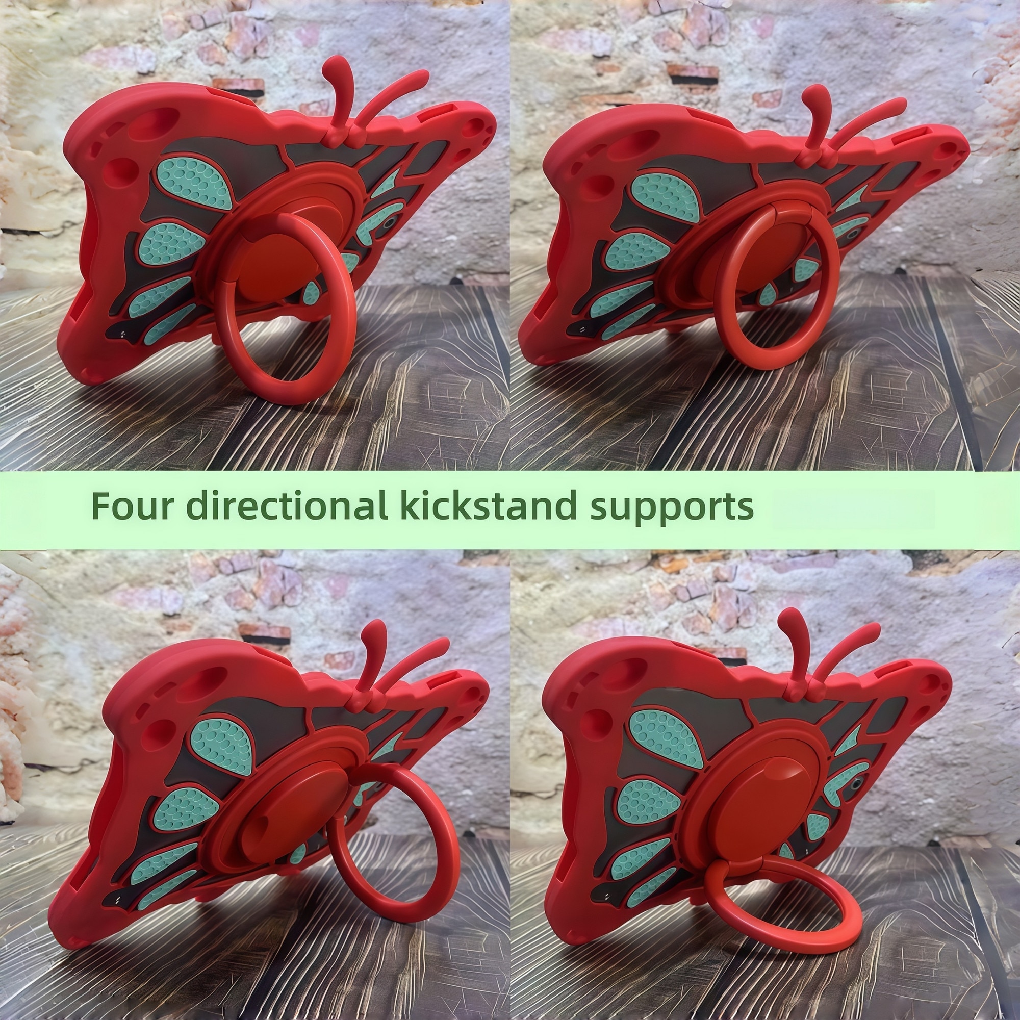 Husa Tableta Universala Copii 7 - 8 inch, Model Fluture 3D, Compatibila cu Allview Viva / Vonino Pluri / Lenovo Tab M8, Silicon Antisoc, Suport Rotativ 360, Maner si Dissipare Caldura, Verde Menta